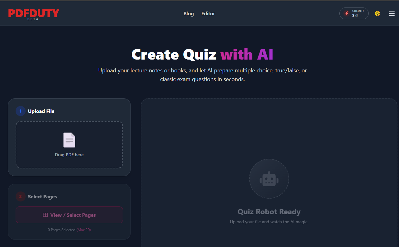 PDFDuty AI: Turn Notes into Exams